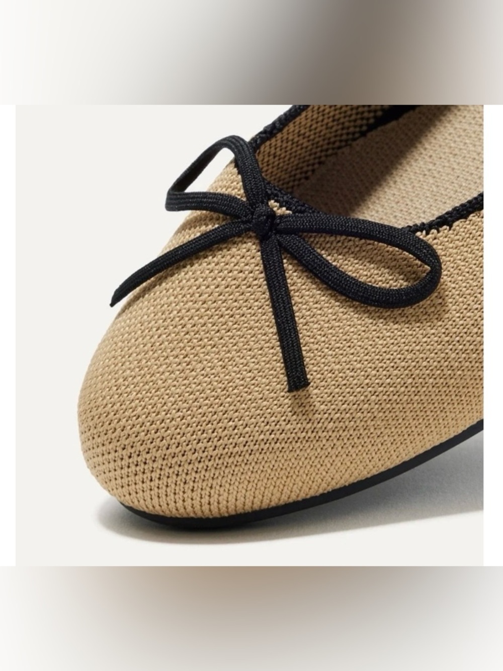 NIB Rothy’s The Ballet Flat Beige & Black Bow Knit Flats Women’s Size 9.5 - Picture 4 of 11